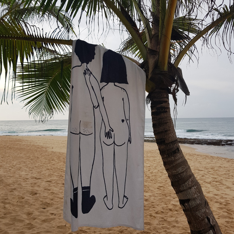 Beach Towel Naked Couple Back비치 타월 네이키드 커플 백