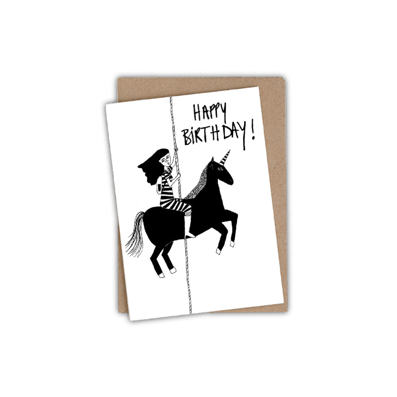 Black Unicorn Happy Birthday Greeting Card블랙 유니콘 해피 벌스데이 그리팅 카드
